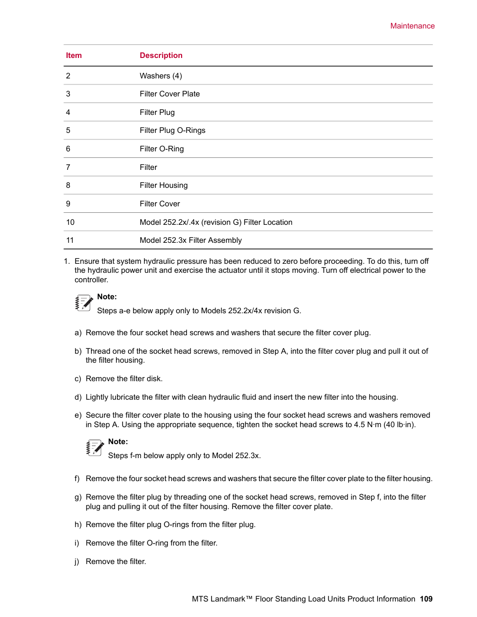 MTS Landmark  Floor Standing User Manual | Page 109 / 128