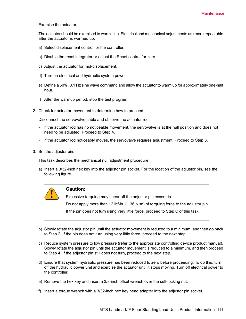 MTS Landmark  Floor Standing User Manual | Page 111 / 128