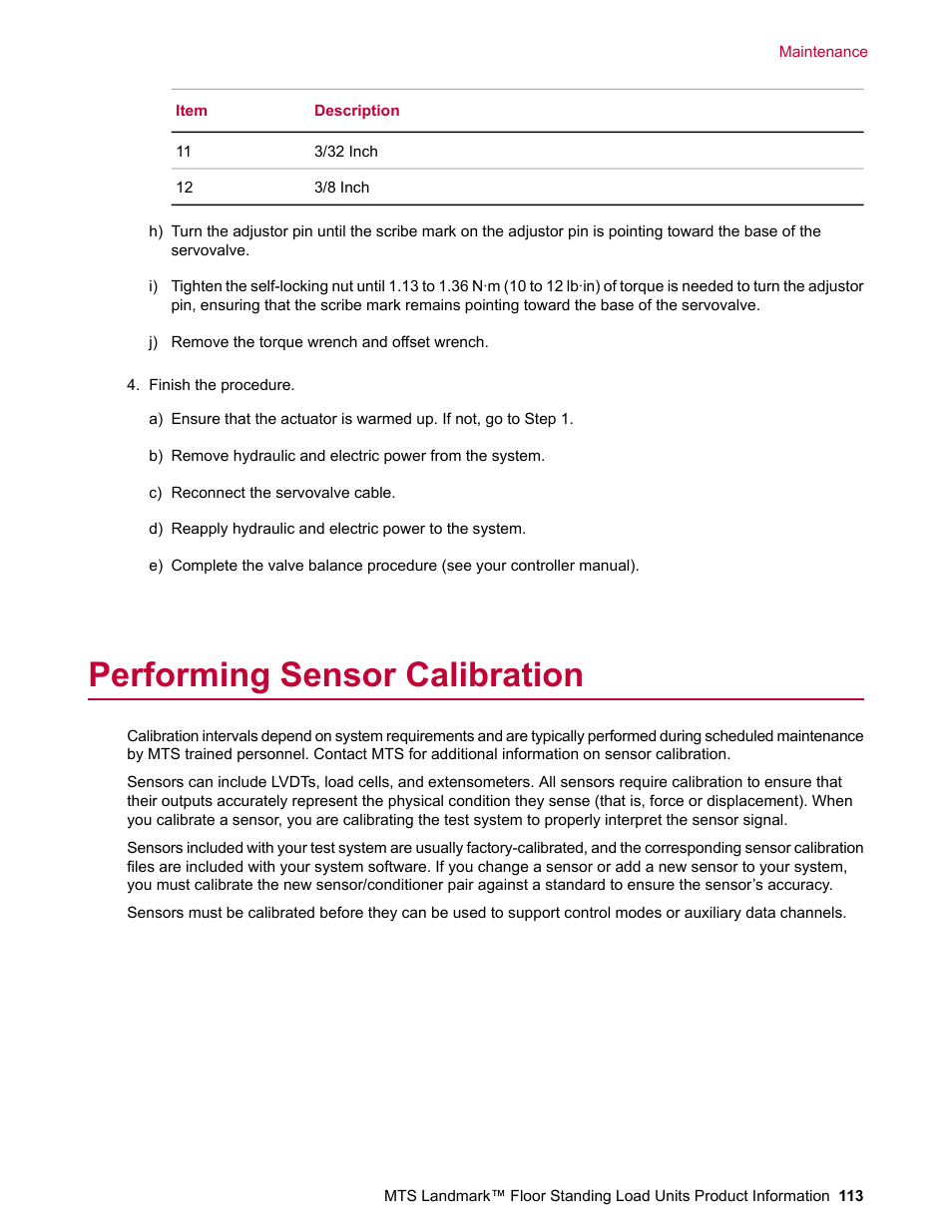 Performing sensor calibration | MTS Landmark  Floor Standing User Manual | Page 113 / 128