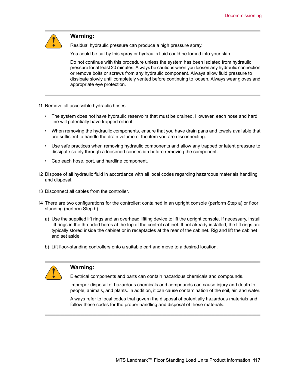 MTS Landmark  Floor Standing User Manual | Page 117 / 128