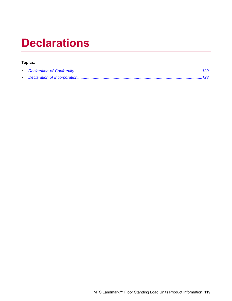 Declarations | MTS Landmark  Floor Standing User Manual | Page 119 / 128