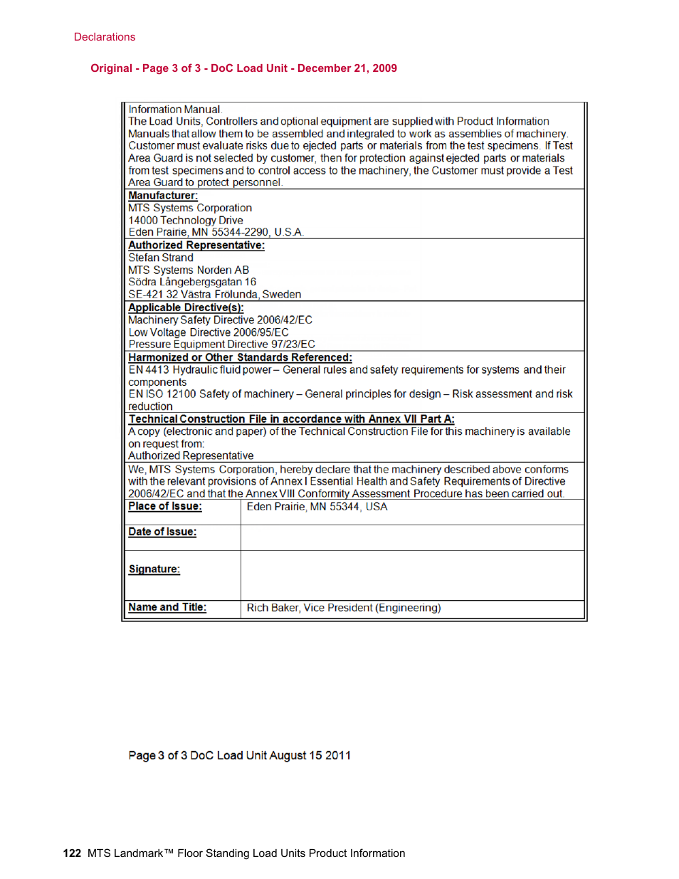 MTS Landmark  Floor Standing User Manual | Page 122 / 128