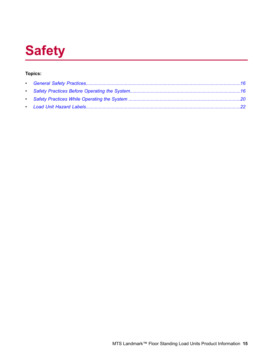 Safety | MTS Landmark  Floor Standing User Manual | Page 15 / 128