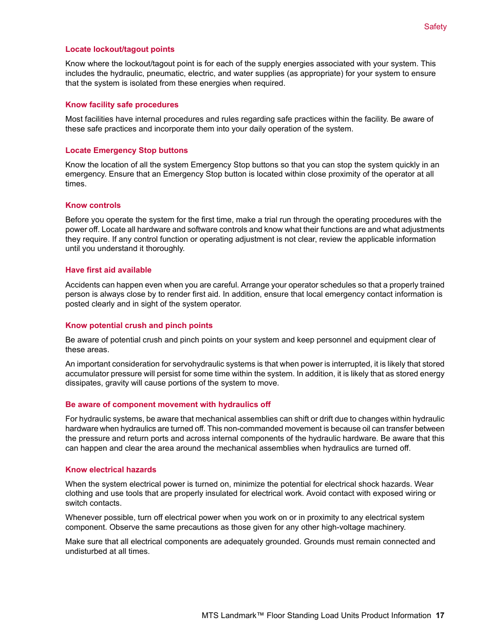 MTS Landmark  Floor Standing User Manual | Page 17 / 128