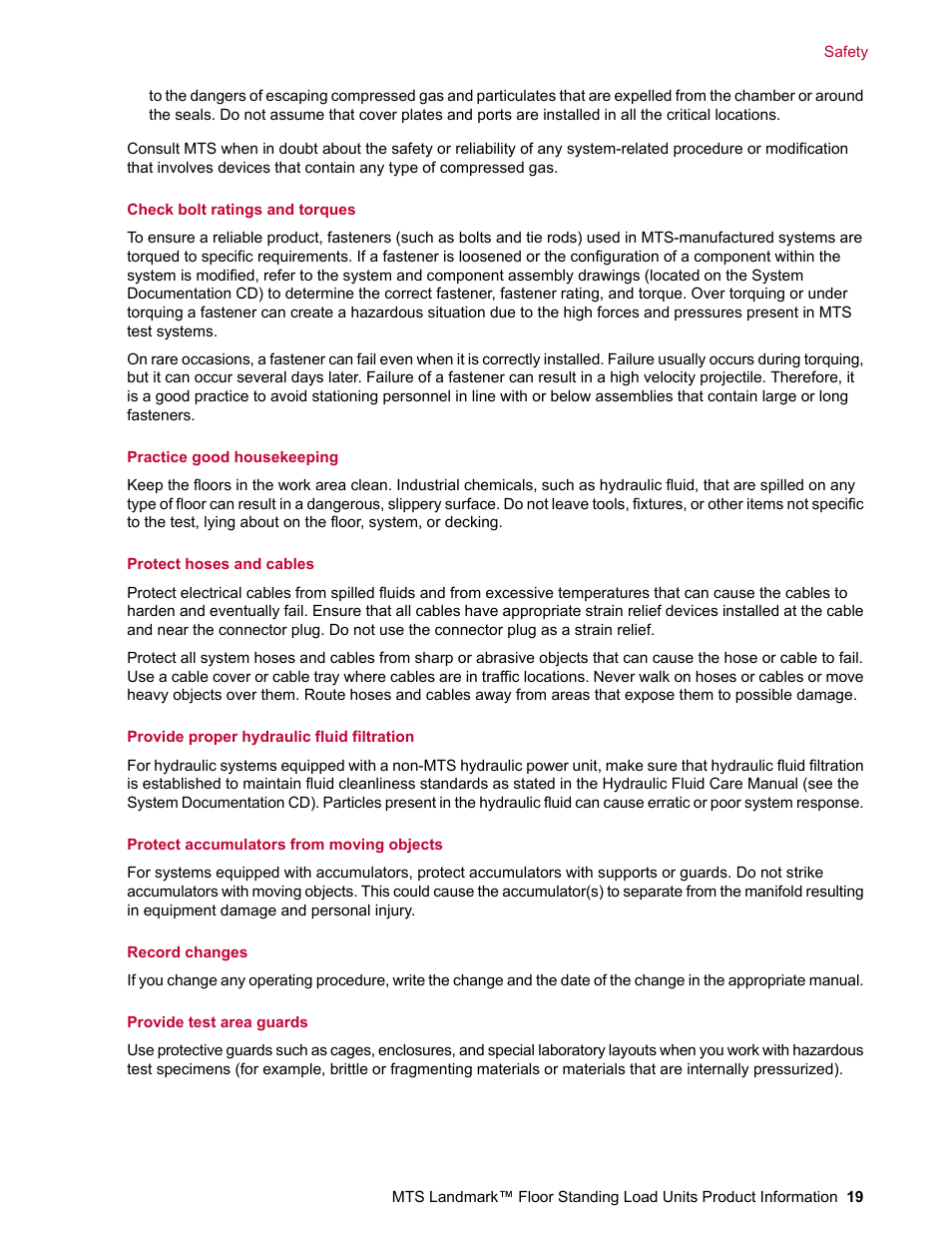 MTS Landmark  Floor Standing User Manual | Page 19 / 128