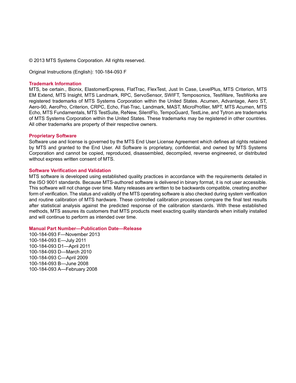 MTS Landmark  Floor Standing User Manual | Page 2 / 128