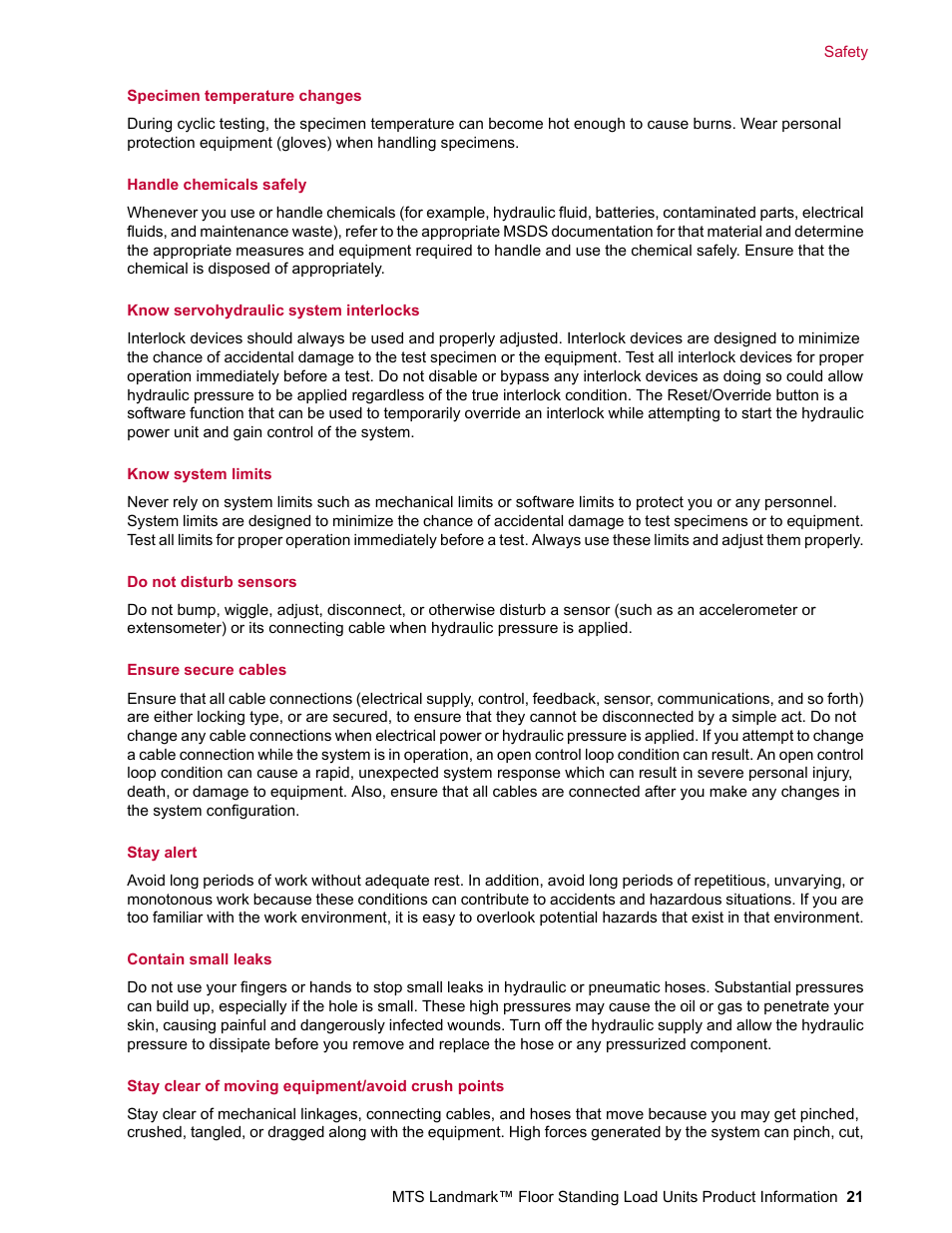 MTS Landmark  Floor Standing User Manual | Page 21 / 128