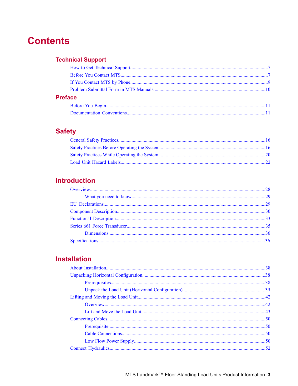 MTS Landmark  Floor Standing User Manual | Page 3 / 128