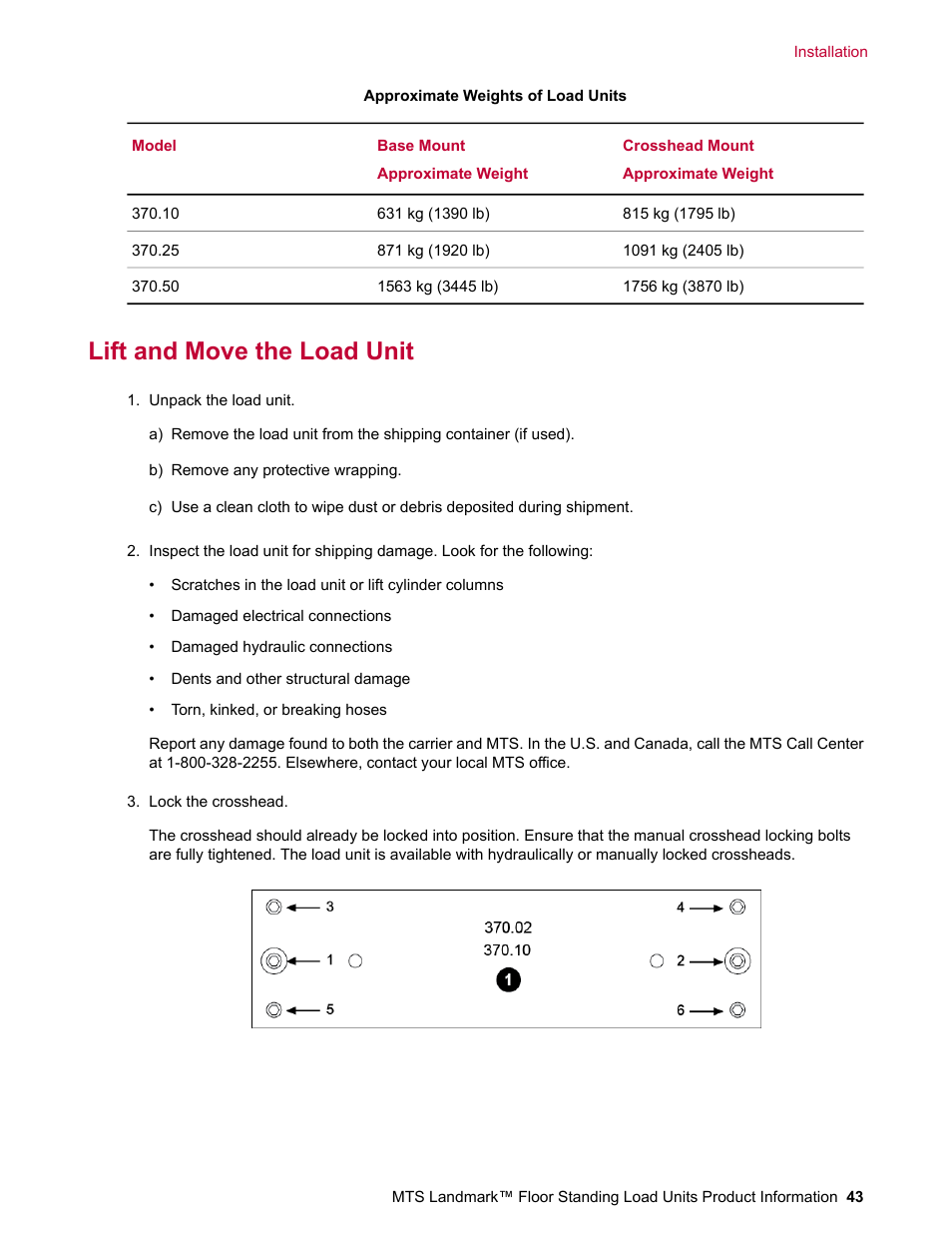 Lift and move the load unit | MTS Landmark  Floor Standing User Manual | Page 43 / 128