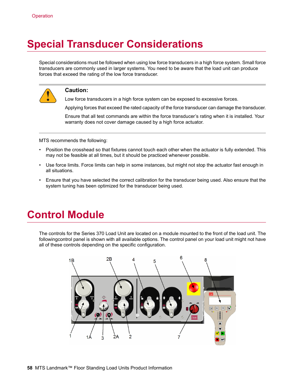 Special transducer considerations, Control module | MTS Landmark  Floor Standing User Manual | Page 58 / 128