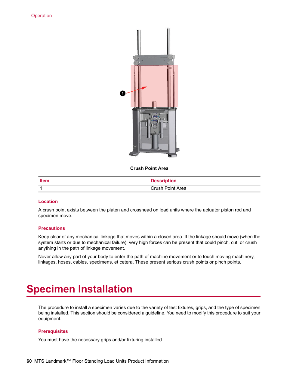 Specimen installation | MTS Landmark  Floor Standing User Manual | Page 60 / 128