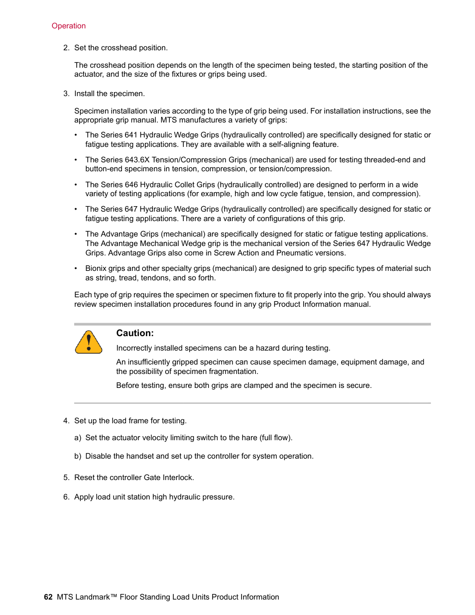 MTS Landmark  Floor Standing User Manual | Page 62 / 128