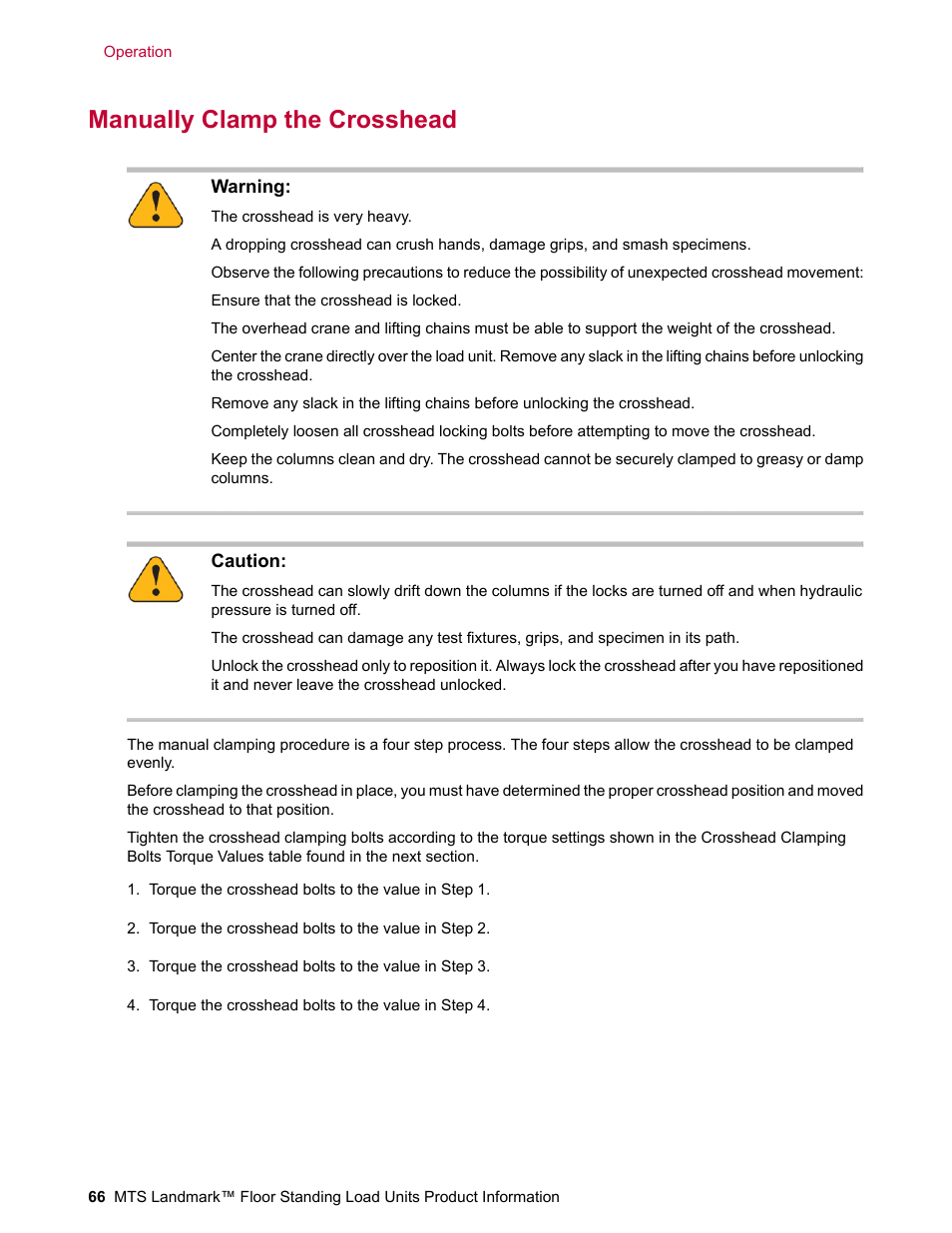 Manually clamp the crosshead | MTS Landmark  Floor Standing User Manual | Page 66 / 128