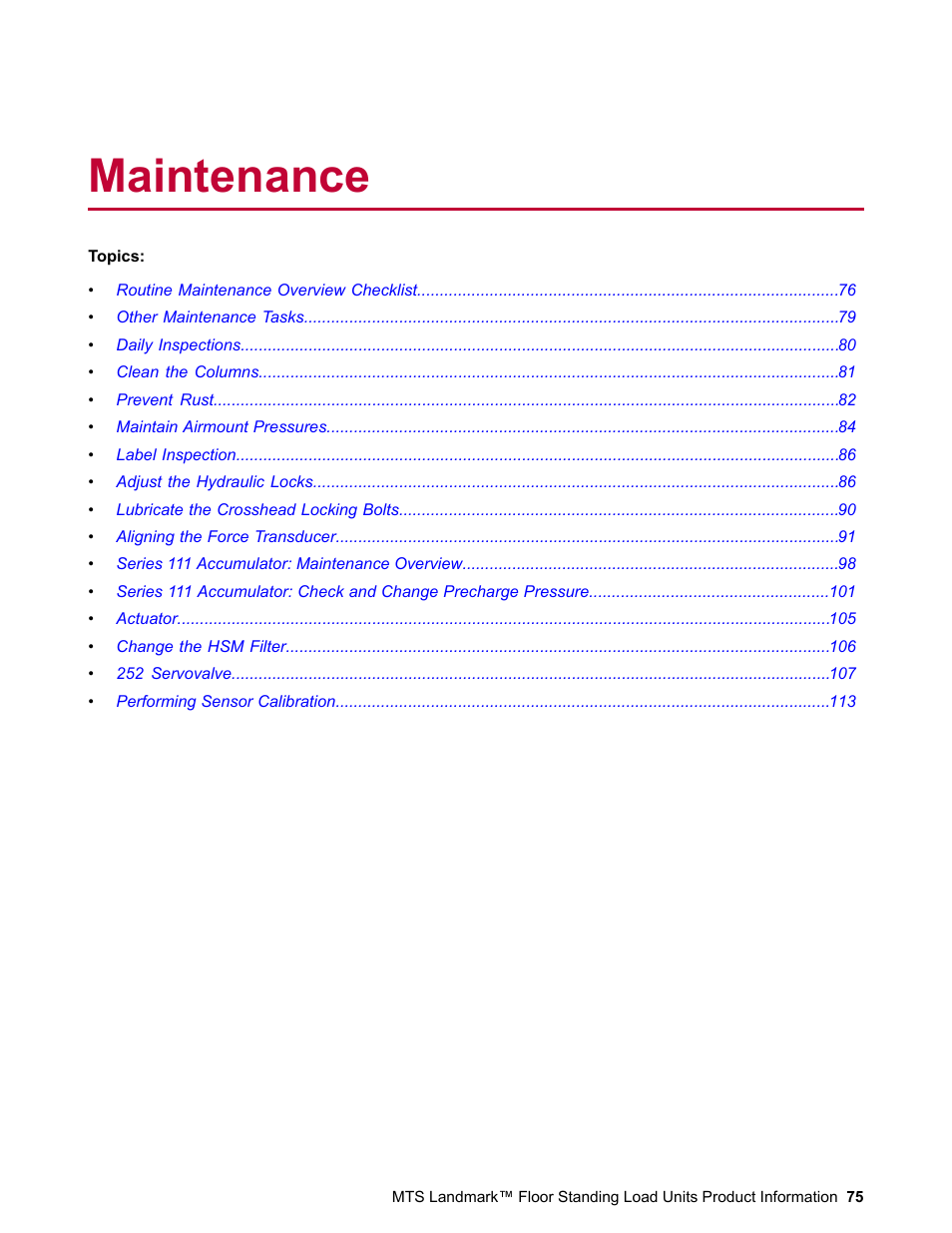 Maintenance | MTS Landmark  Floor Standing User Manual | Page 75 / 128