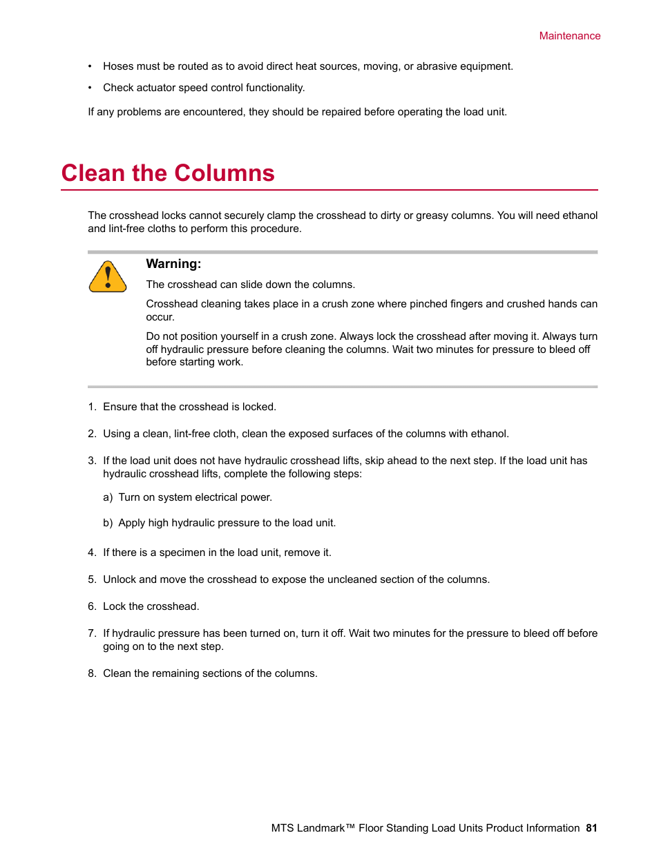 Clean the columns | MTS Landmark  Floor Standing User Manual | Page 81 / 128