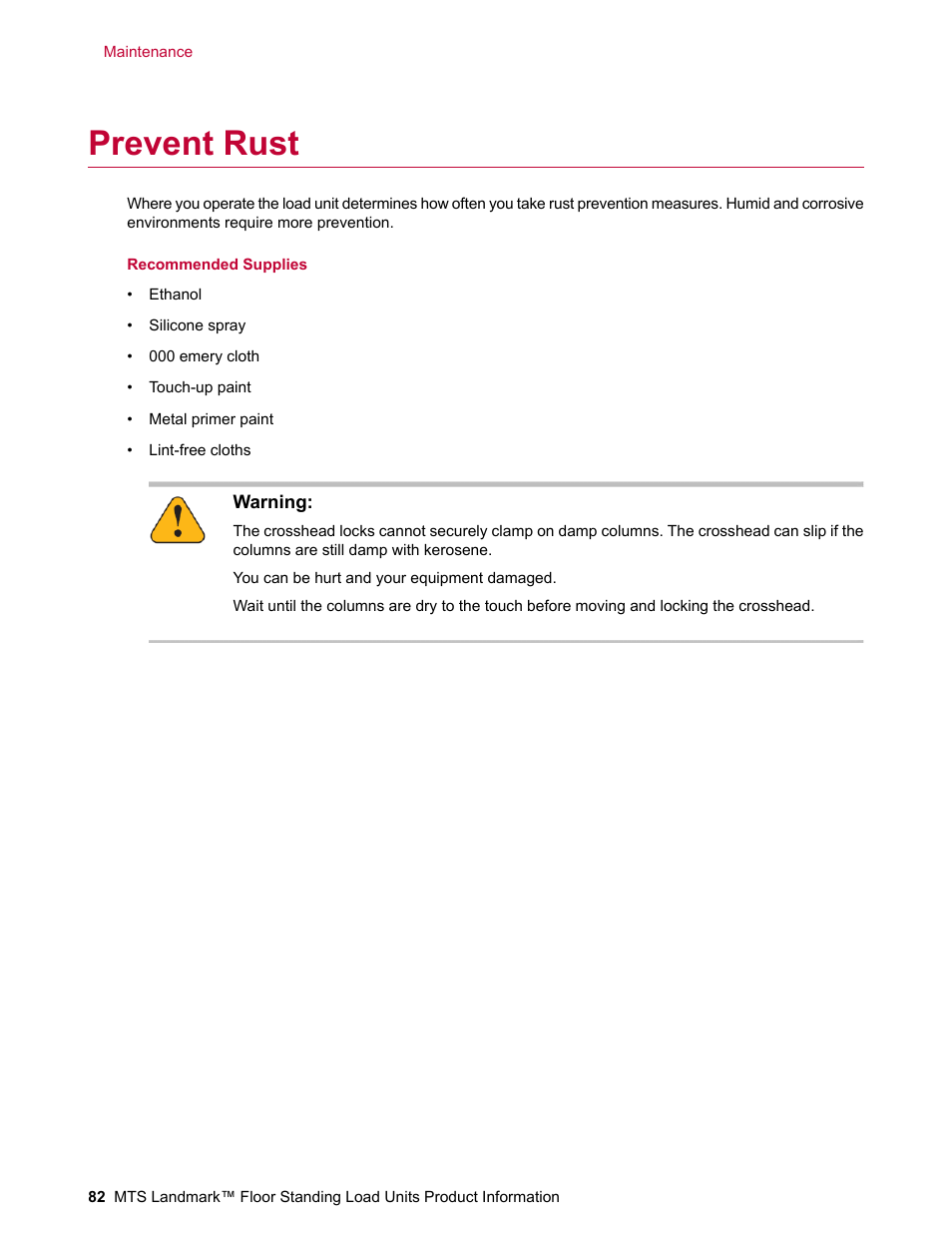 Prevent rust | MTS Landmark  Floor Standing User Manual | Page 82 / 128