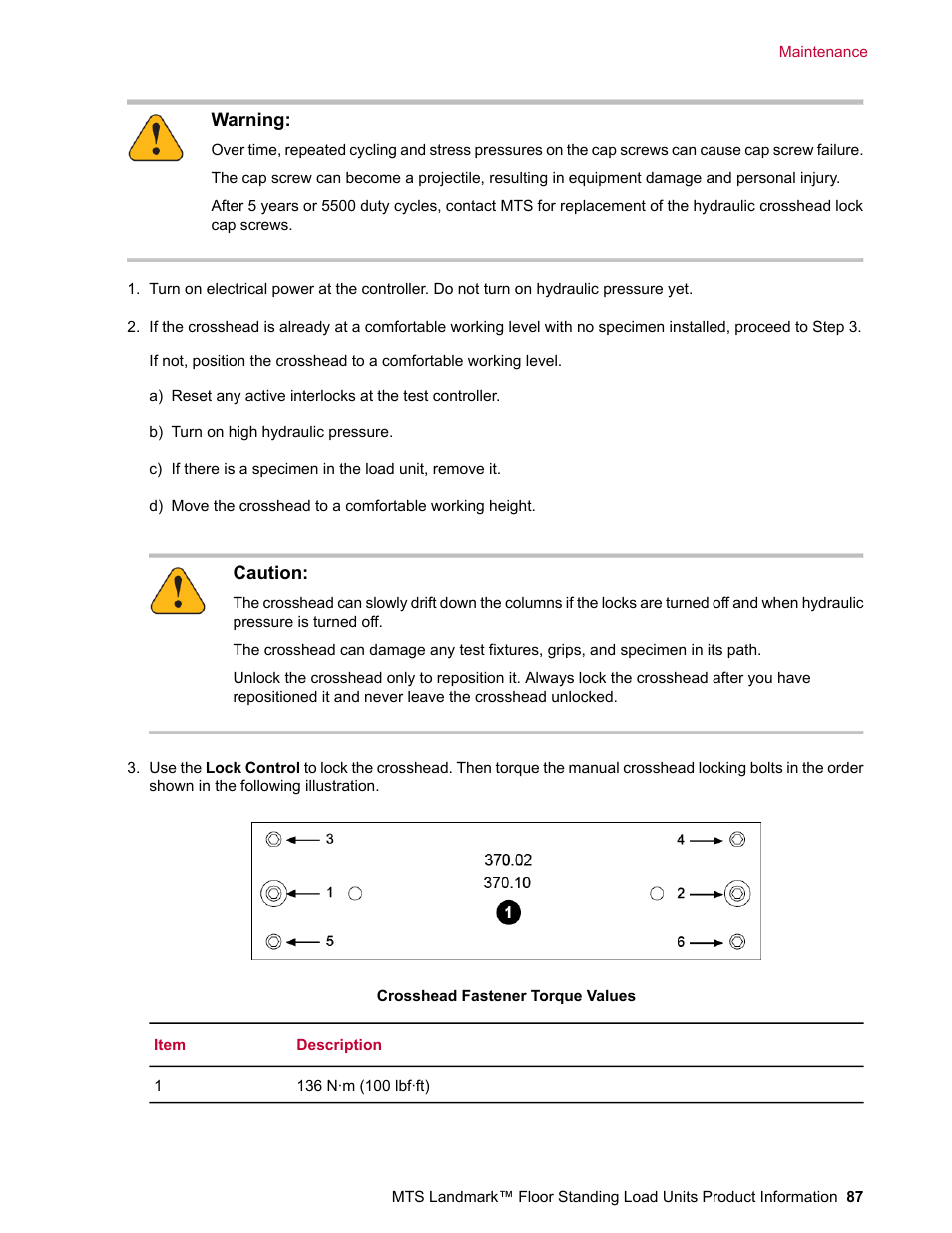 MTS Landmark  Floor Standing User Manual | Page 87 / 128