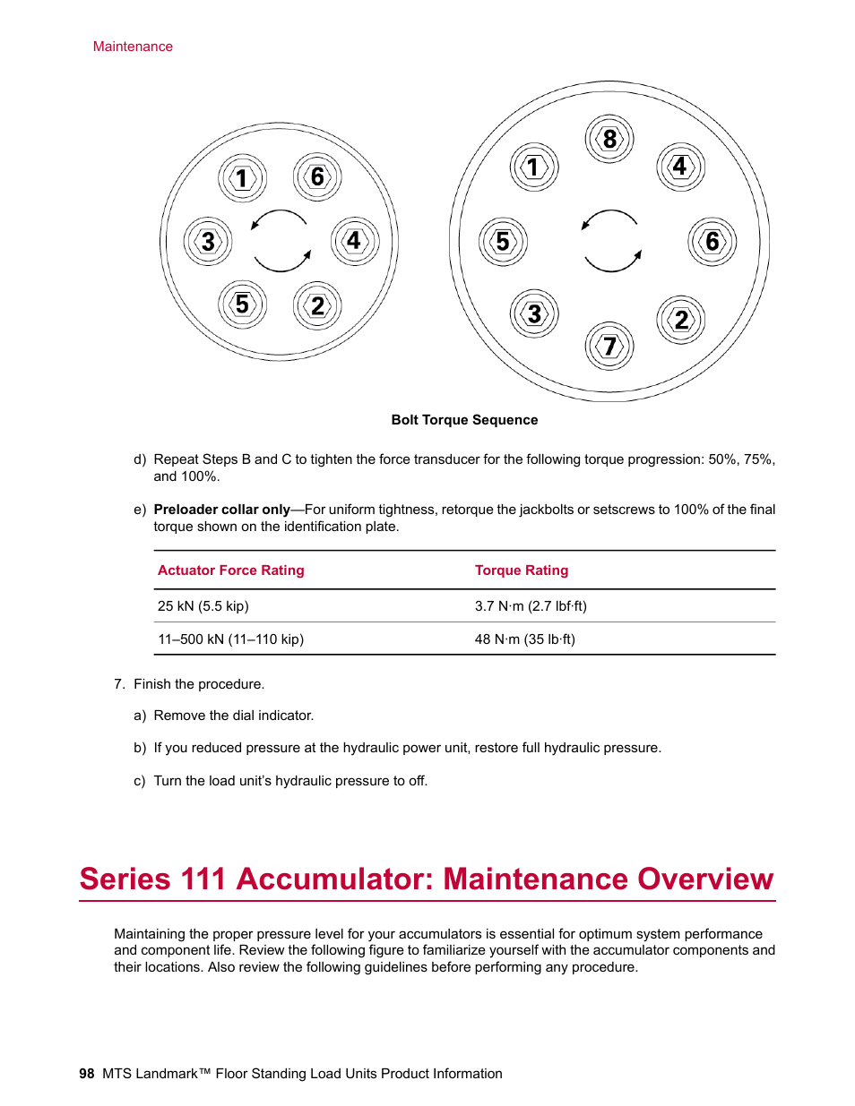 Series 111 accumulator: maintenance overview | MTS Landmark  Floor Standing User Manual | Page 98 / 128