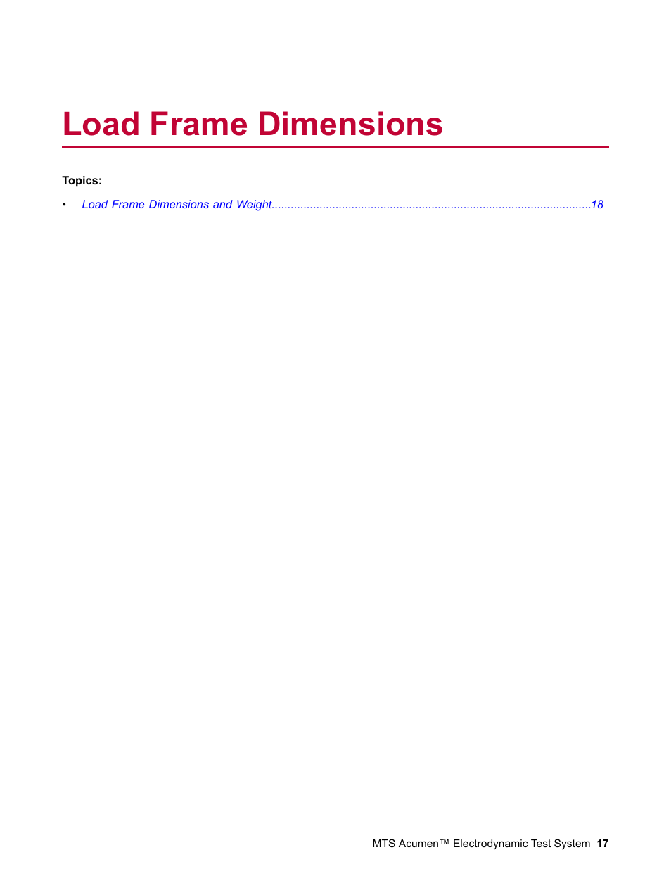 Load frame dimensions | MTS Acumen Electrodynamic Lift and Move Guide User Manual | Page 17 / 26