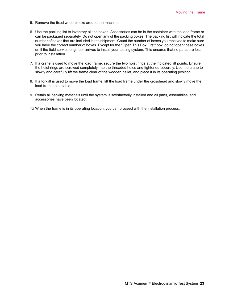 MTS Acumen Electrodynamic Lift and Move Guide User Manual | Page 23 / 26