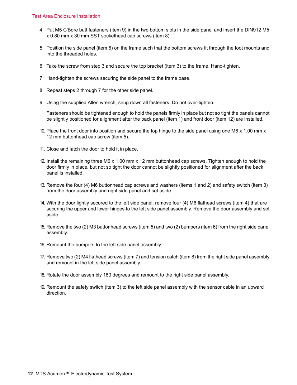 MTS Acumen Electrodynamic Test Area Enclosure User Manual | Page 12 / 18