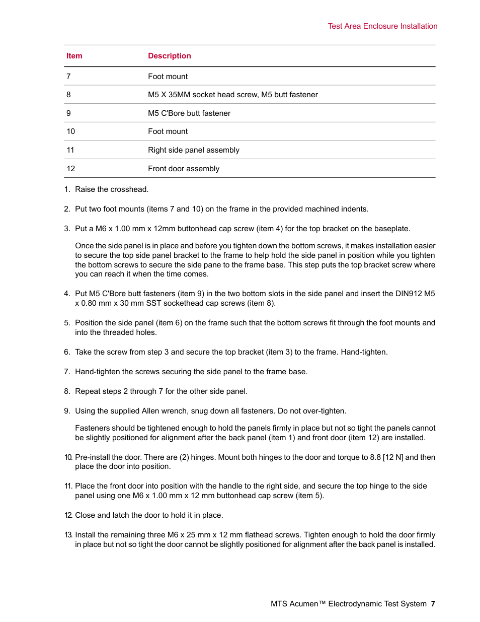 MTS Acumen Electrodynamic Test Area Enclosure User Manual | Page 7 / 18