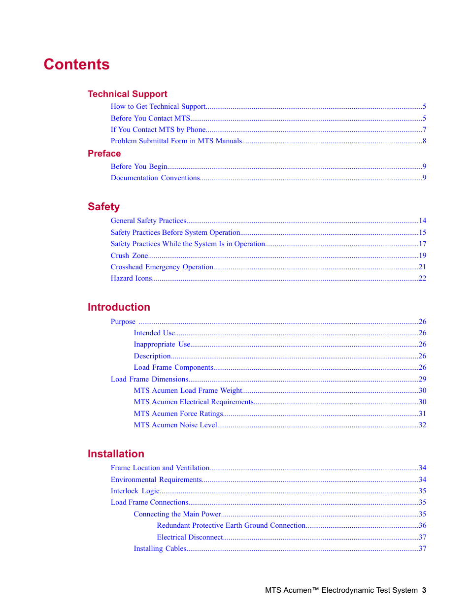 MTS Acumen Electrodynamic Test System Load Frame User Guide User Manual | Page 3 / 74