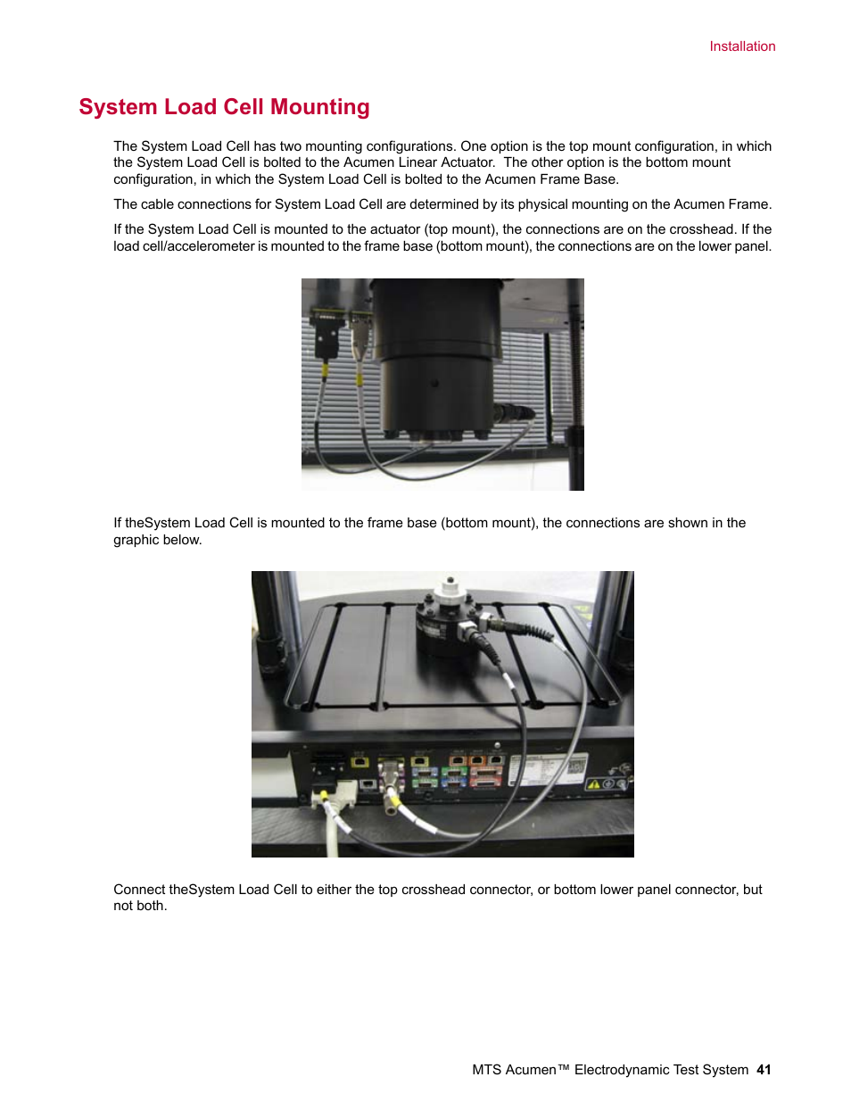 System load cell mounting | MTS Acumen Electrodynamic Test System Load Frame User Guide User Manual | Page 41 / 74