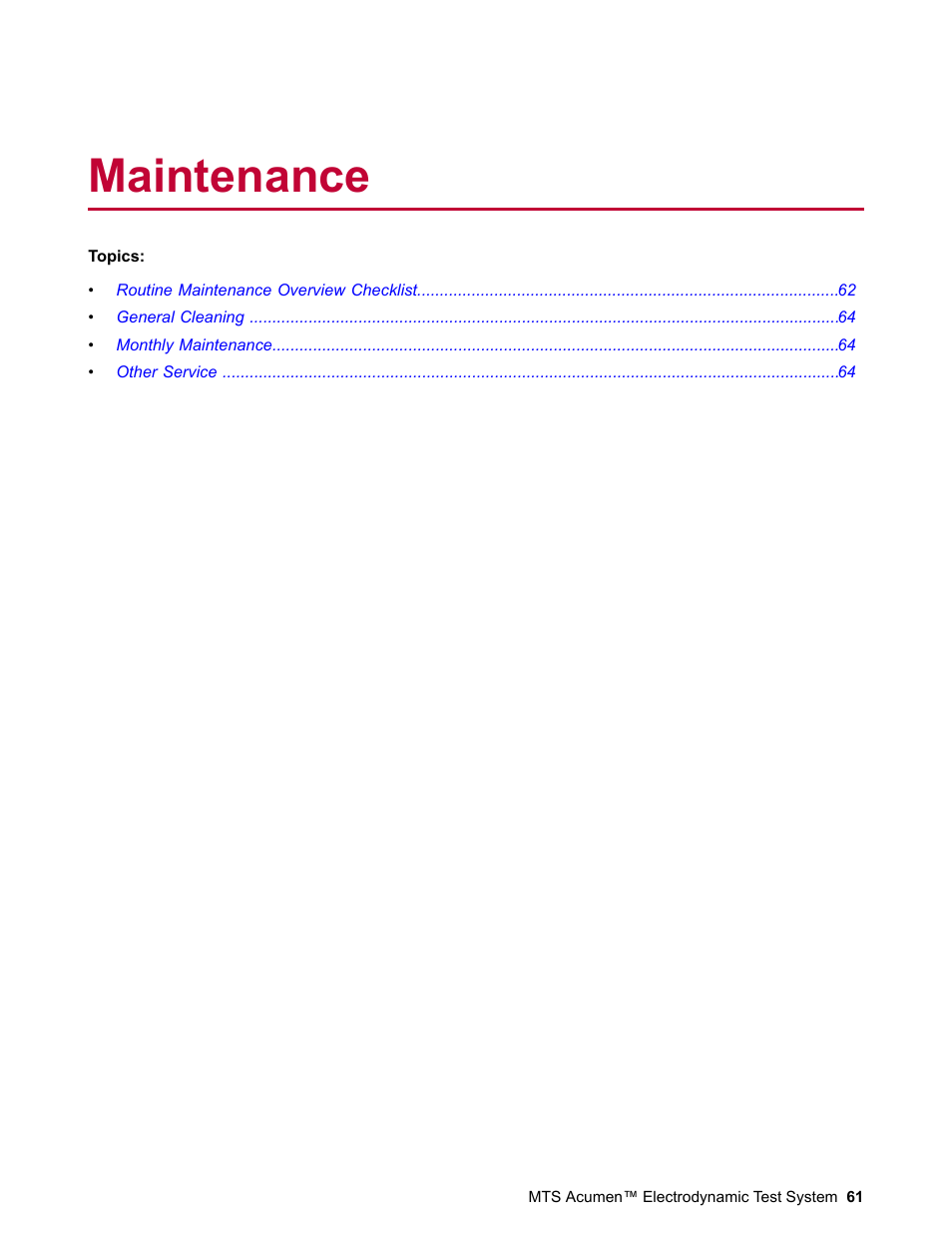 Maintenance | MTS Acumen Electrodynamic Test System Load Frame User Guide User Manual | Page 61 / 74