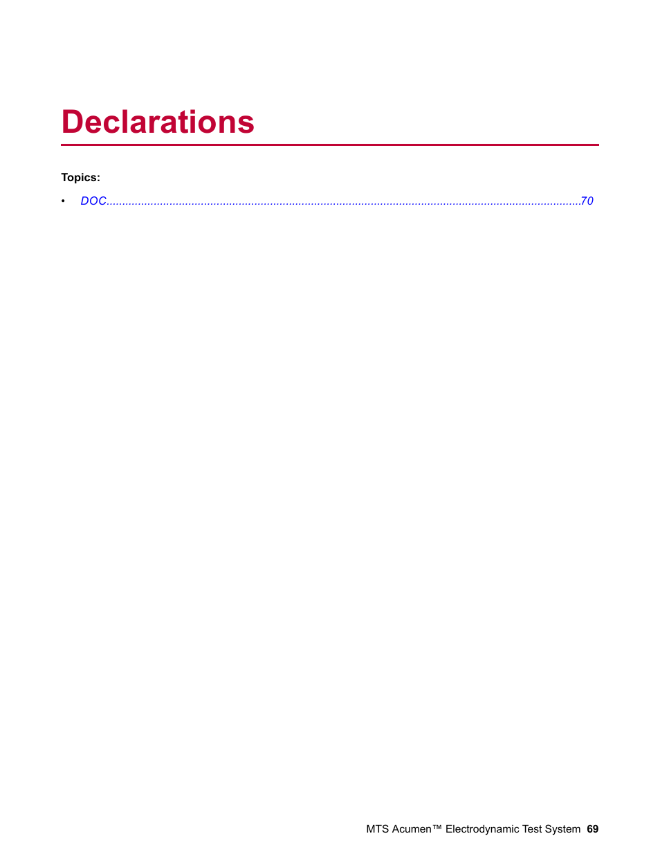 Declarations | MTS Acumen Electrodynamic Test System Load Frame User Guide User Manual | Page 69 / 74