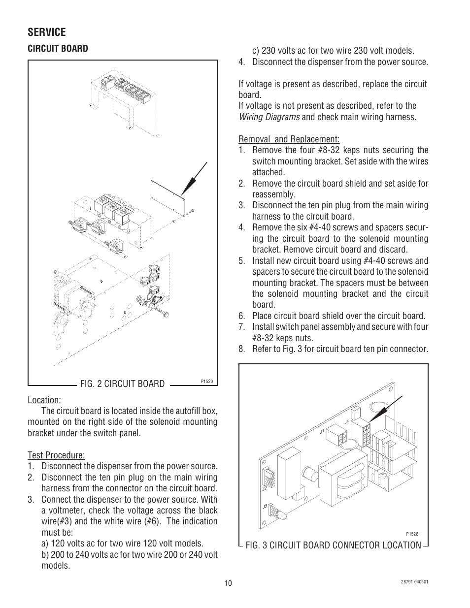 Service, Wiring diagrams, Circuit board | Fig. 2 circuit board, Fig. 3 circuit board connector location | Bunn AFPO-2 User Manual | Page 10 / 25