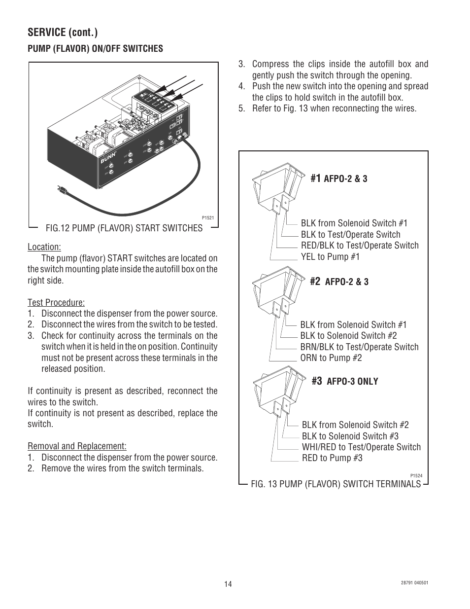 Service (cont.), Afpo-2 & 3 | Bunn AFPO-2 User Manual | Page 14 / 25