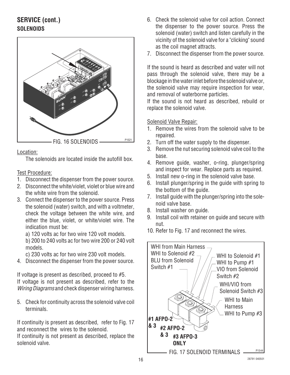 Service (cont.), Wiring diagrams | Bunn AFPO-2 User Manual | Page 16 / 25