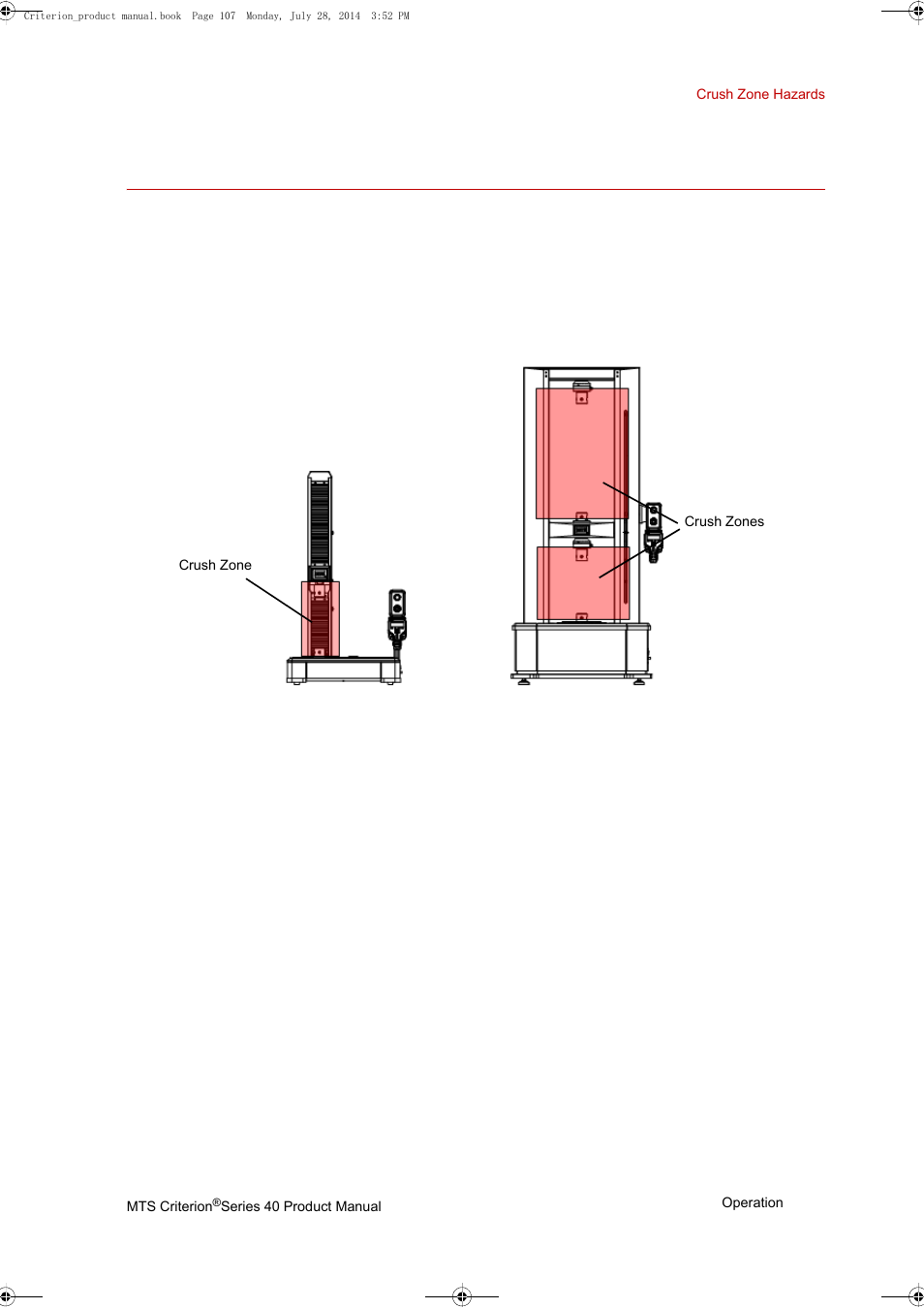 Crush zone hazards, Crush zone hazards 107 | MTS Criterion 40 - Manual User Manual | Page 107 / 138