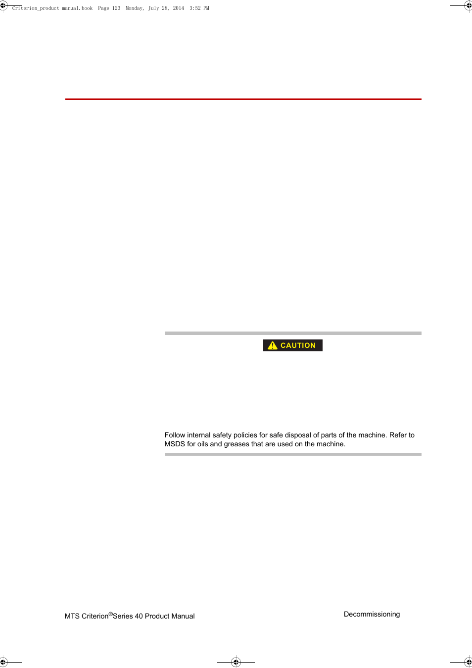 Decommissioning, Decommissioning 123 | MTS Criterion 40 - Manual User Manual | Page 123 / 138