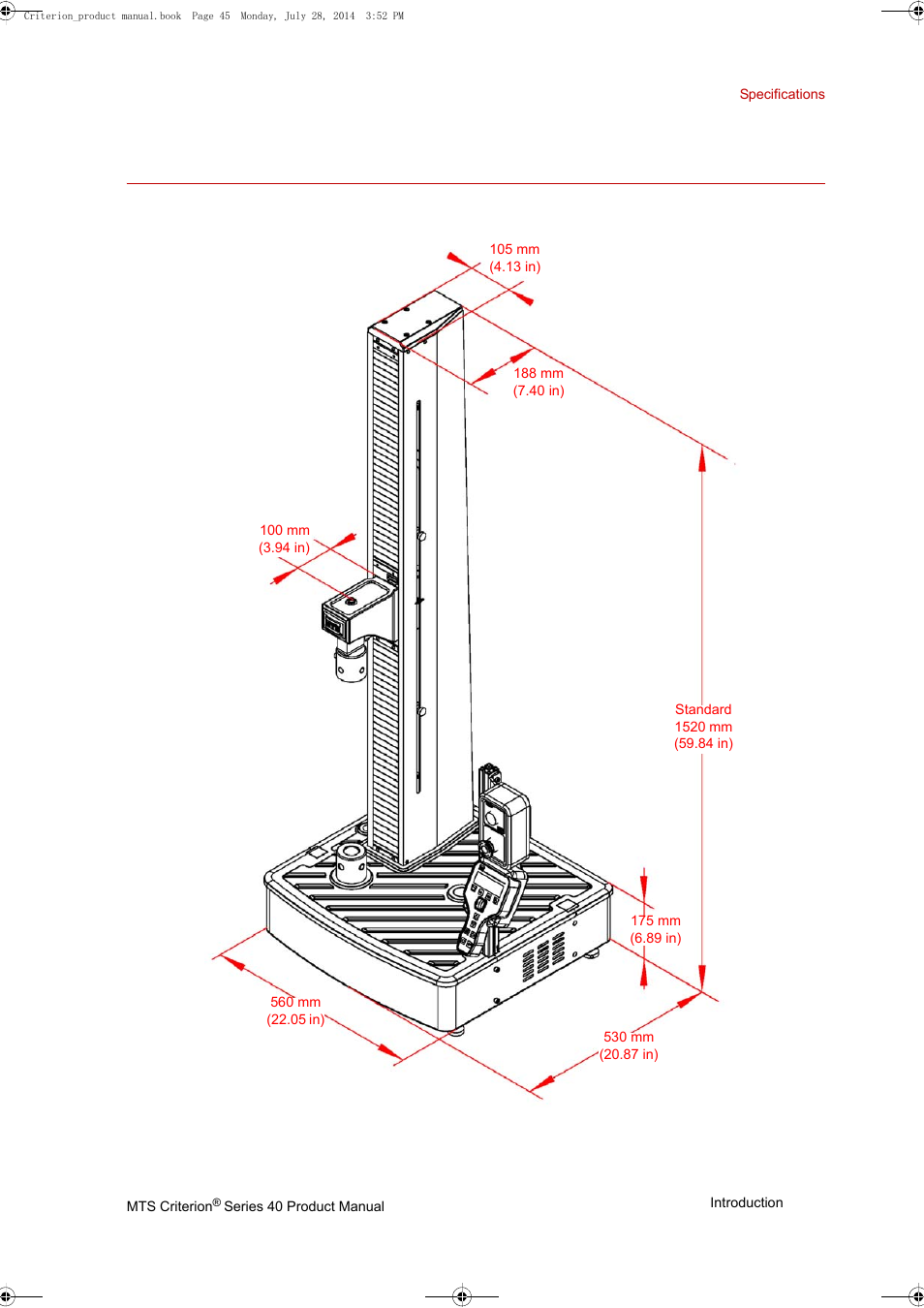 Dimensions, Dimensions 45 | MTS Criterion 40 - Manual User Manual | Page 45 / 138