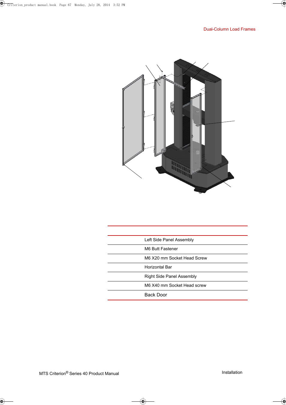 Rear of dual-column load frames | MTS Criterion 40 - Manual User Manual | Page 67 / 138