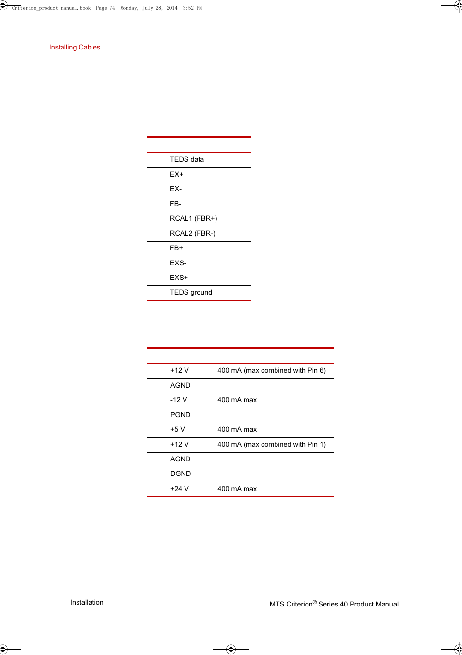 J8 and j9 dc conditioner, J10 aux pw1 | MTS Criterion 40 - Manual User Manual | Page 74 / 138