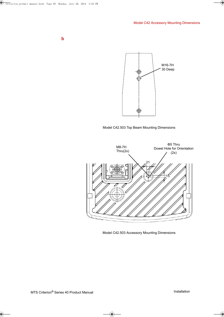 Top b eam accessory mounting | MTS Criterion 40 - Manual User Manual | Page 85 / 138