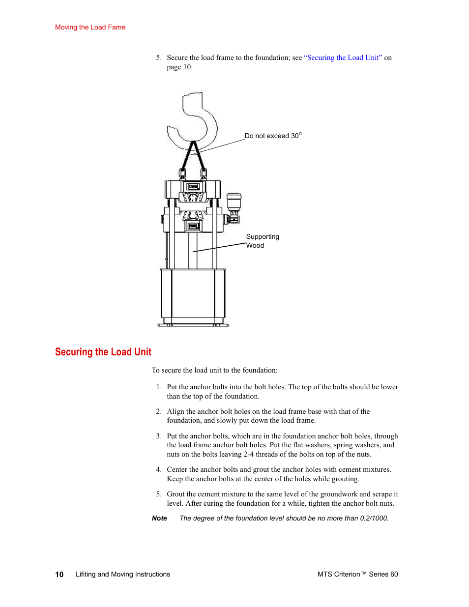 Securing the load unit, Securing the load unit 10, N; see | MTS Criterion 60 - Lifting and Moving Instructions User Manual | Page 10 / 15