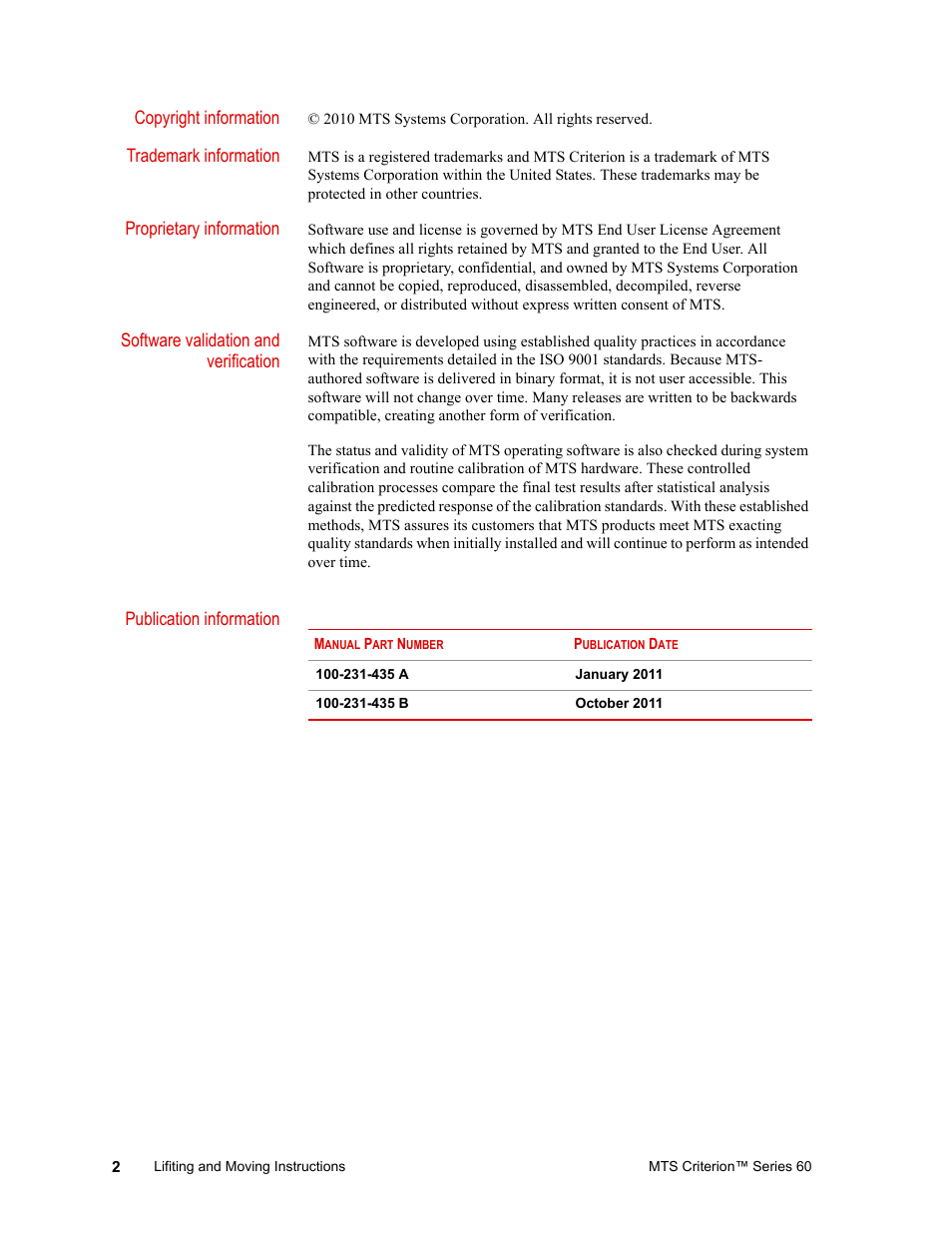 MTS Criterion 60 - Lifting and Moving Instructions User Manual | Page 2 / 15