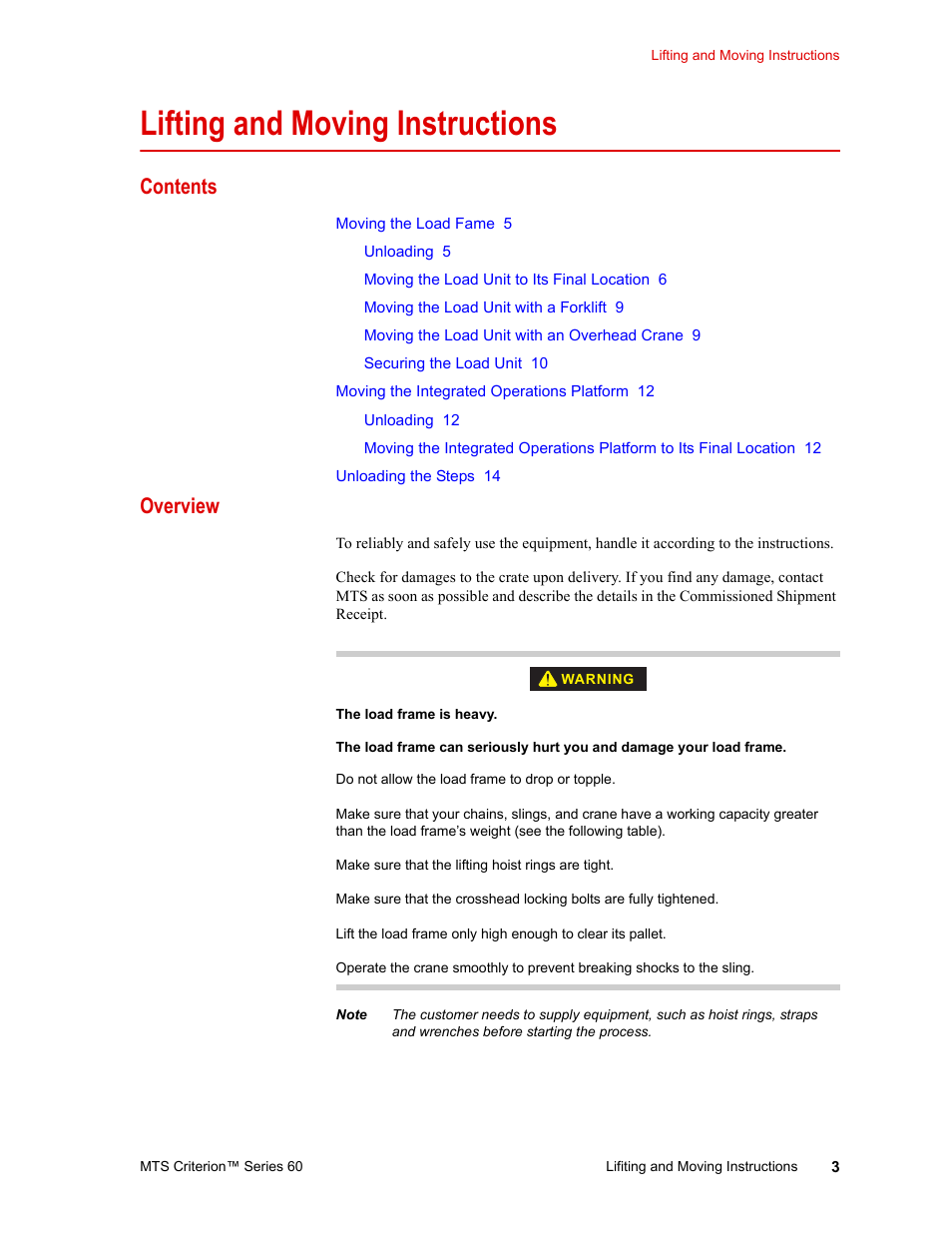 MTS Criterion 60 - Lifting and Moving Instructions User Manual | Page 3 / 15