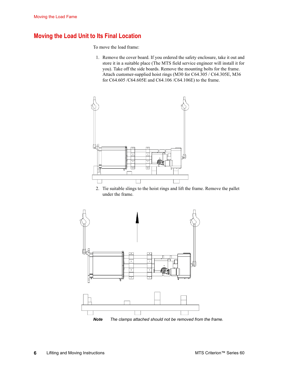 Moving the load unit to its final location, Moving the load unit to its final location 6 | MTS Criterion 60 - Lifting and Moving Instructions User Manual | Page 6 / 15