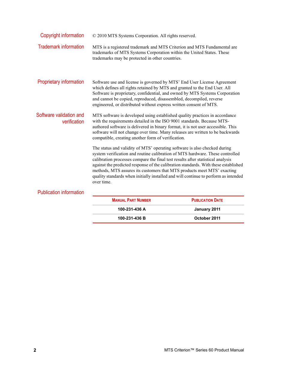 MTS Criterion 60 - Manual User Manual | Page 2 / 98