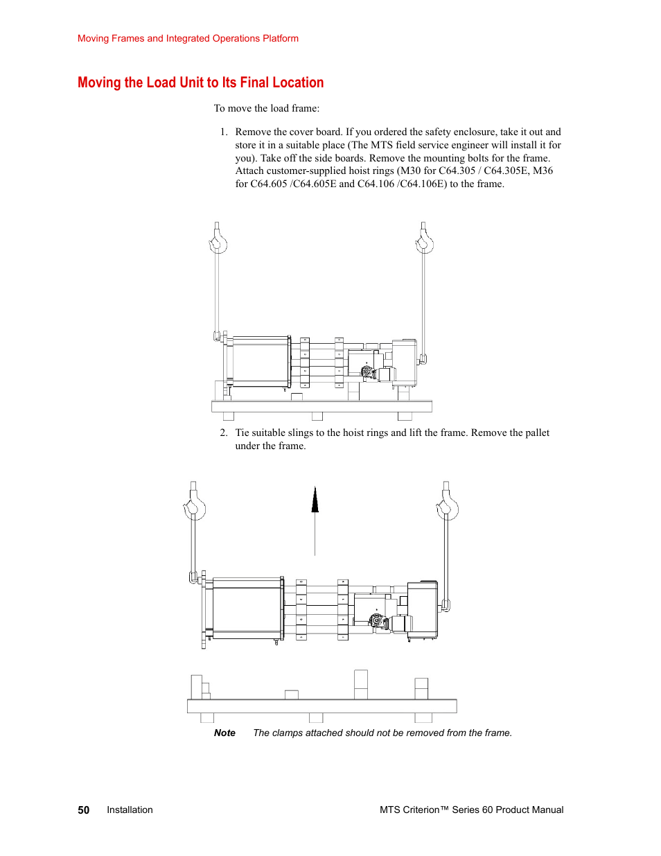 Moving the load unit to its final location, Moving the load unit to its final location 50 | MTS Criterion 60 - Manual User Manual | Page 50 / 98