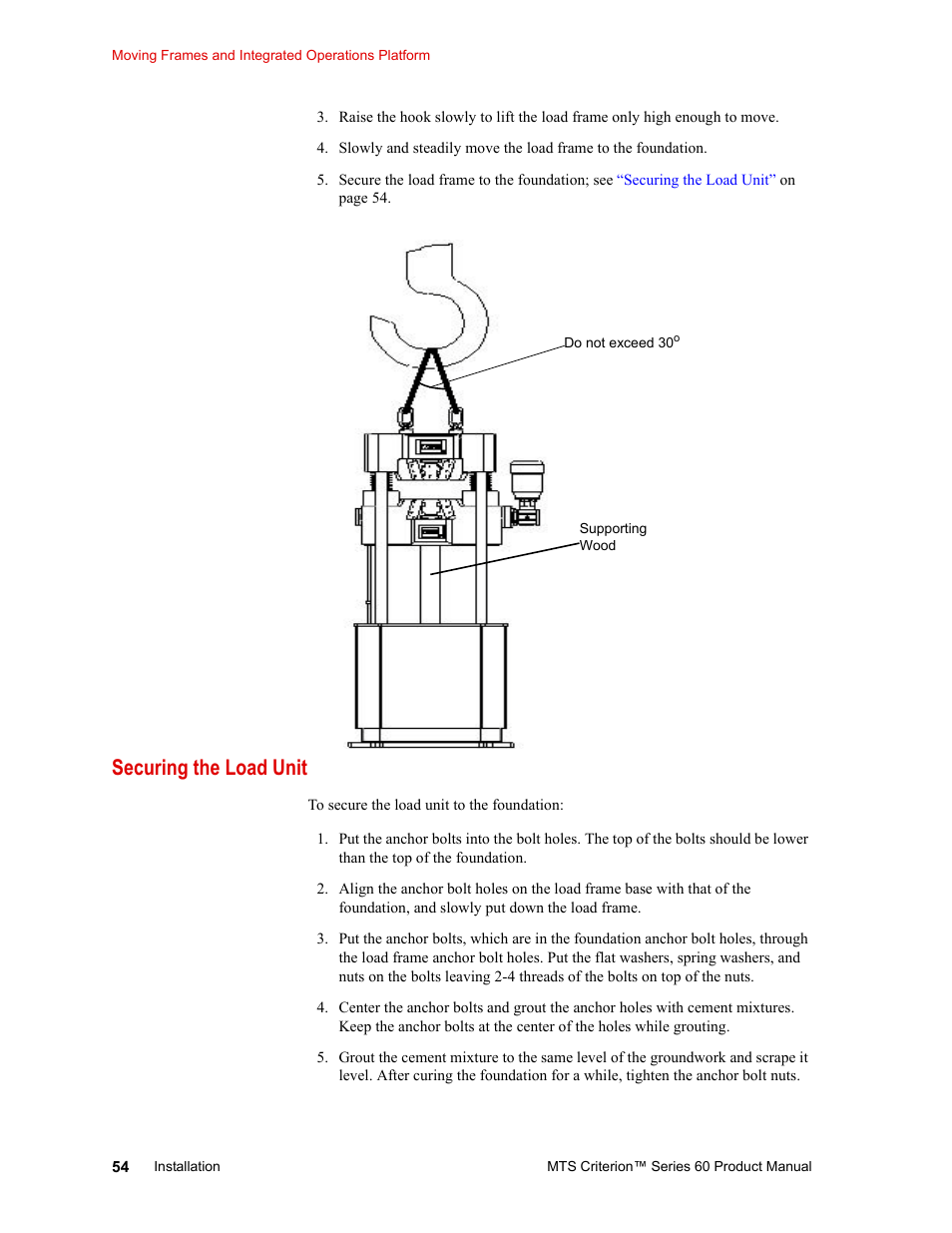 Securing the load unit, Securing the load unit 54 | MTS Criterion 60 - Manual User Manual | Page 54 / 98