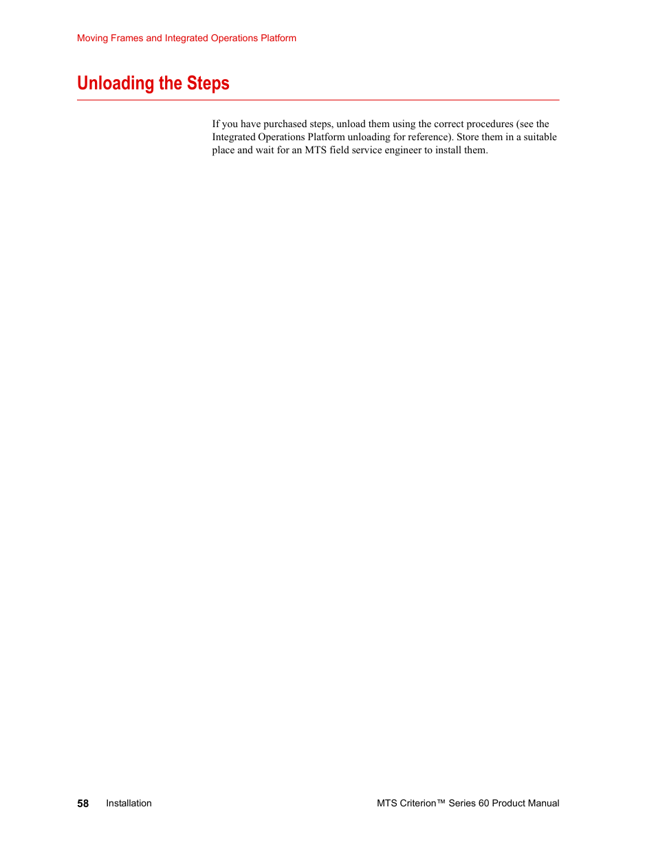Unloading the steps, Unloading the steps 58 | MTS Criterion 60 - Manual User Manual | Page 58 / 98