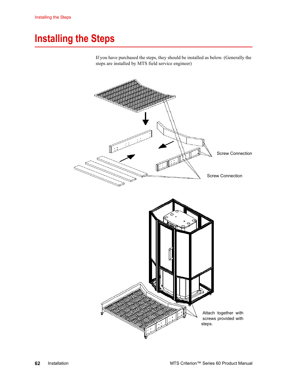 Installing the steps, Installing the steps 62 | MTS Criterion 60 - Manual User Manual | Page 62 / 98