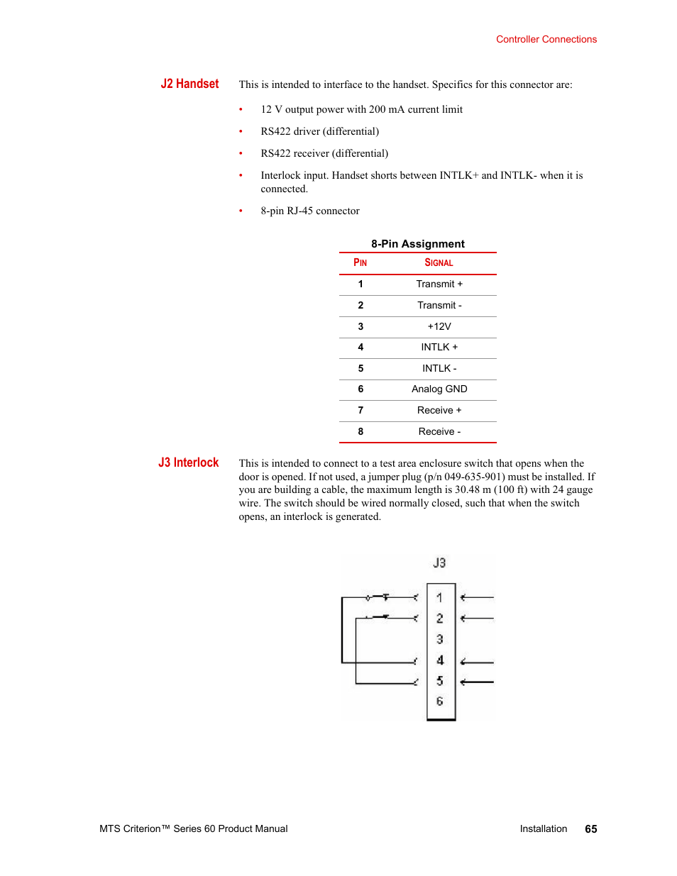 J2 handset, J3 interlock | MTS Criterion 60 - Manual User Manual | Page 65 / 98
