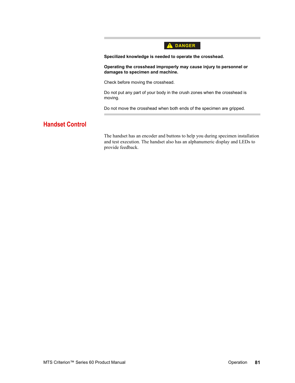 Handset control, Handset control 81 | MTS Criterion 60 - Manual User Manual | Page 81 / 98